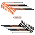 Ensemble de 12 bâtons de floorball ambidextre Exel® «XCube» en ABS avec 6 balles